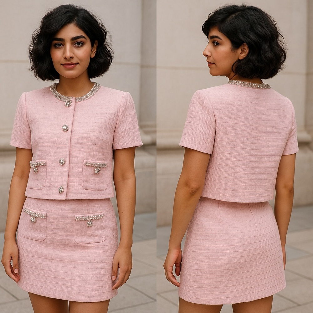 Elegant High-Waist Pink Mini Set-Missing Label
